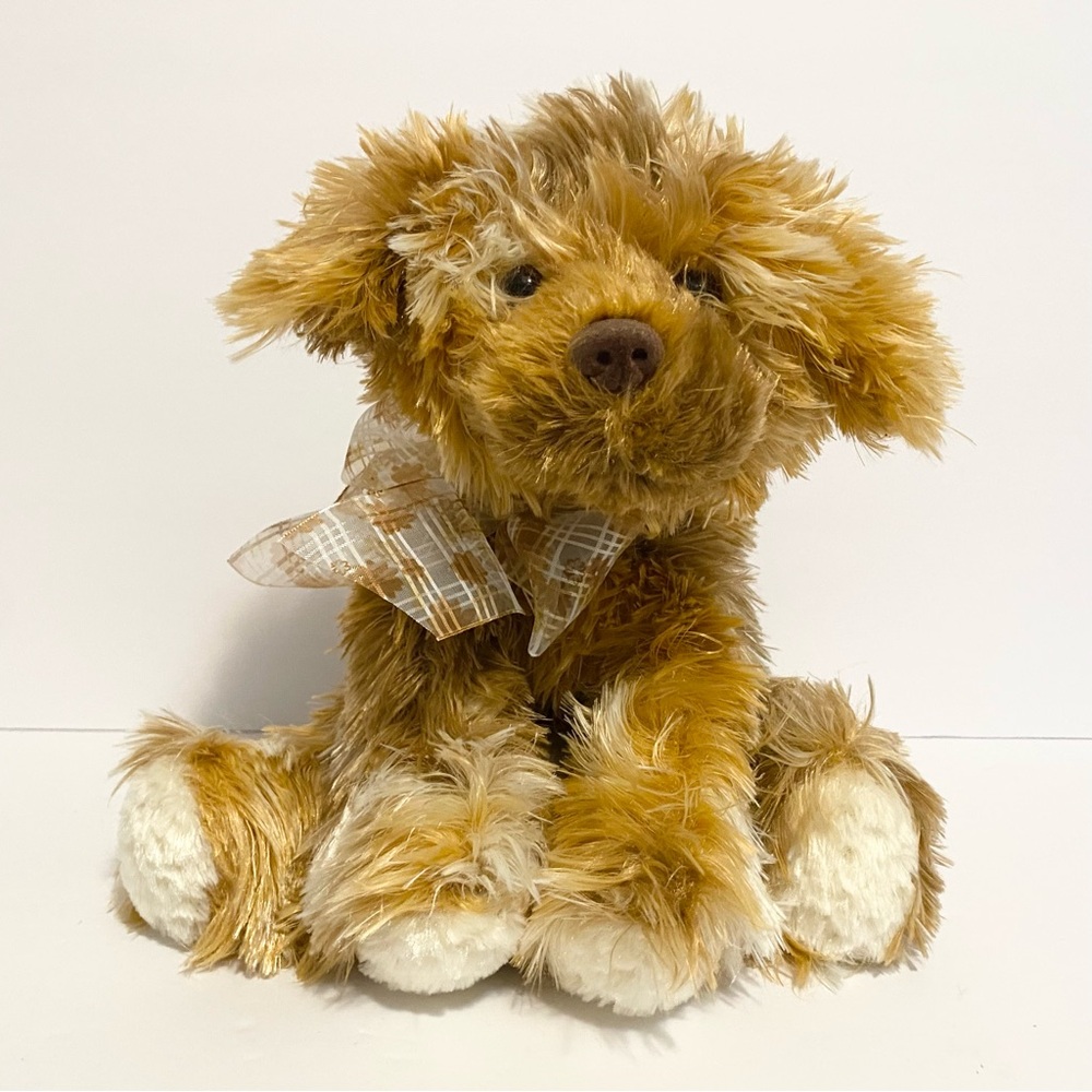 Gund Puppy Dog Plush 10” Taffy Brown Soft Fur Stuffed Animal Ribbon Toy 13051